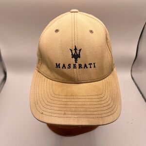 Maserati Tan Flexfit Baseball Cap Hat L-XL Trident Logo Navy Blue Embroidery